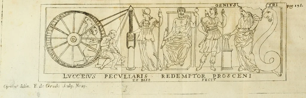 An illustration from Alexii Symmachi Mazochii metropolitanae ecclesiae campanae canonici theologi In mutilum Campani amphitheatri titulum aliasque nonnullas Campanas inscriptiones commentarius, 1727, leaf 171