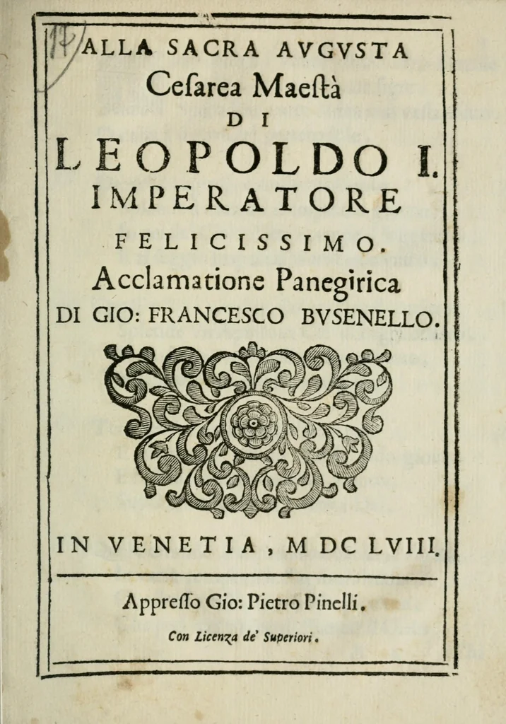 An illustration from Alla sacra augusta cesarea maestà di Leopoldo I, imperatore felicissimo : acclamatione panegirica, 1658, leaf 5