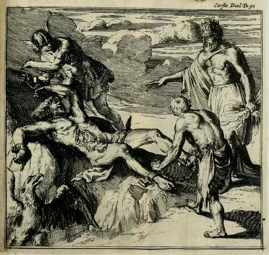 An illustration from Alle de werken van Lucianus den Samosatenser : nieuwlyks uit het Grieks vertaalt, 1679, leaf 125
