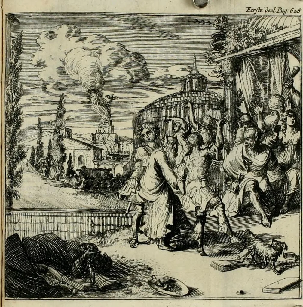 An illustration from Alle de werken van Lucianus den Samosatenser : nieuwlyks uit het Grieks vertaalt, 1679, leaf 681