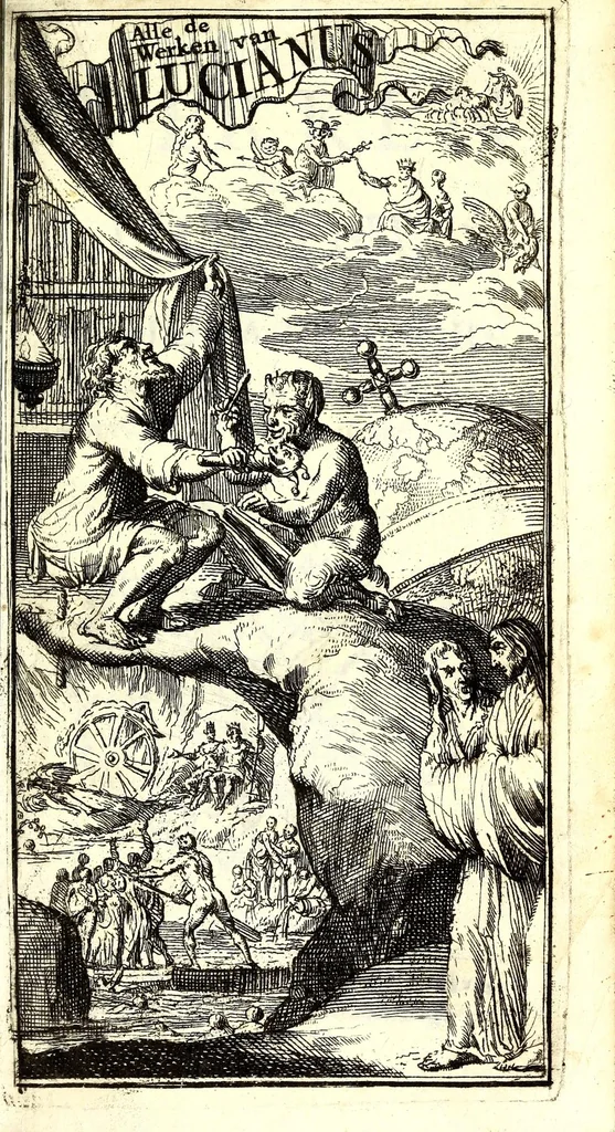 An illustration from Alle de werken van Lucianus den Samosatenser : nieuwlyks uit het Grieks vertaalt, 1679, leaf 9