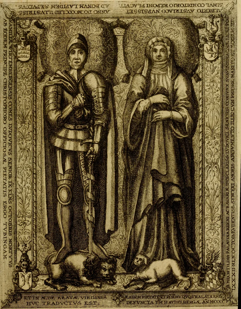 An illustration from Allgemeine Geschichte Würtenbergs und dessen angränzender Gebiethe und Gegenden, nach den merkwürdigsten Veränderungen in Staats-Kirchen und Burgerlichen Wesen : Alles mit nöthigen Documenten bewiesen und mit vielen Kupfern gezieret, 1764, leaf 218