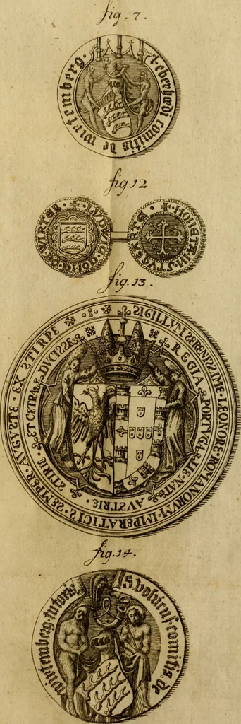 An illustration from Allgemeine Geschichte Würtenbergs und dessen angränzender Gebiethe und Gegenden, nach den merkwürdigsten Veränderungen in Staats-Kirchen und Burgerlichen Wesen : Alles mit nöthigen Documenten bewiesen und mit vielen Kupfern gezieret, 1764, leaf 224