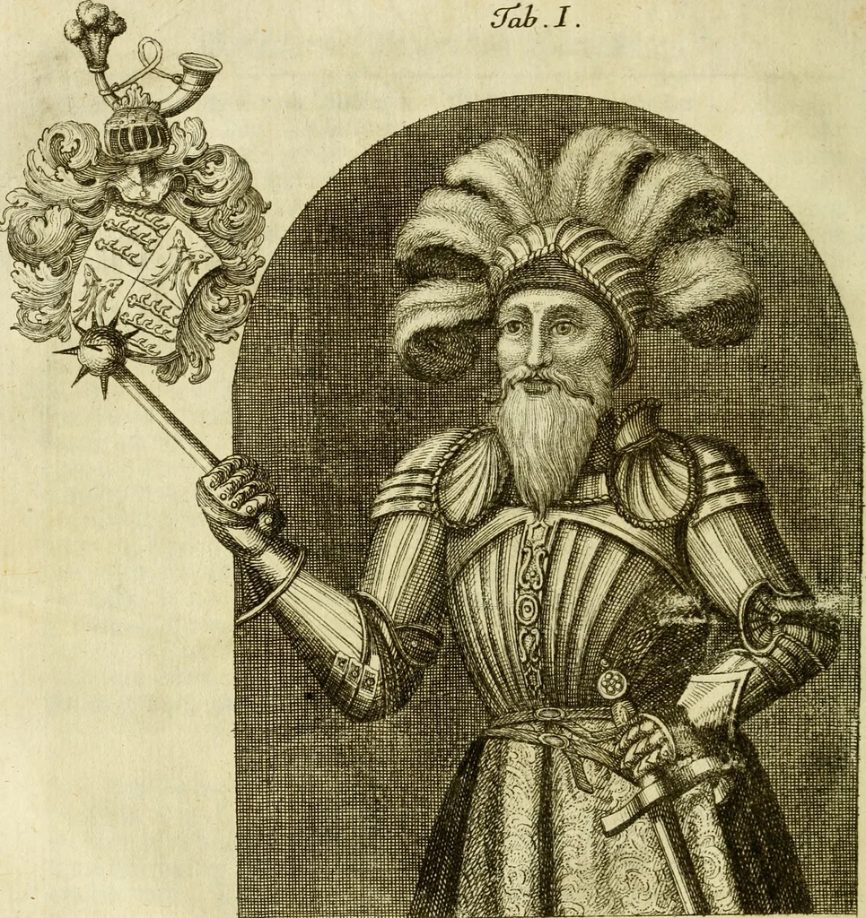 An illustration from Allgemeine Geschichte Würtenbergs und dessen angränzender Gebiethe und Gegenden, nach den merkwürdigsten Veränderungen in Staats-Kirchen und Burgerlichen Wesen : Alles mit nöthigen Documenten bewiesen und mit vielen Kupfern gezieret, 1764, leaf 61