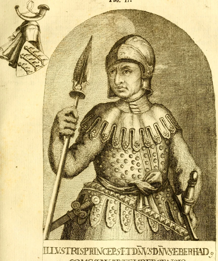 An illustration from Allgemeine Geschichte Würtenbergs und dessen angränzender Gebiethe und Gegenden, nach den merkwürdigsten Veränderungen in Staats-Kirchen und Burgerlichen Wesen : Alles mit nöthigen Documenten bewiesen und mit vielen Kupfern gezieret, 1764, leaf 784