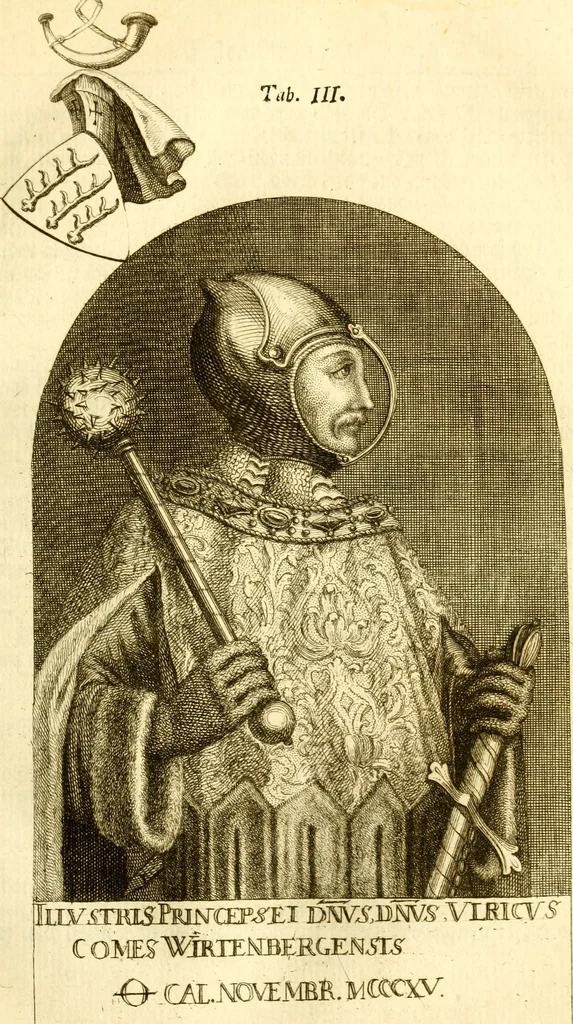 An illustration from Allgemeine Geschichte Würtenbergs und dessen angränzender Gebiethe und Gegenden, nach den merkwürdigsten Veränderungen in Staats-Kirchen und Burgerlichen Wesen : Alles mit nöthigen Documenten bewiesen und mit vielen Kupfern gezieret, 1764, leaf 868
