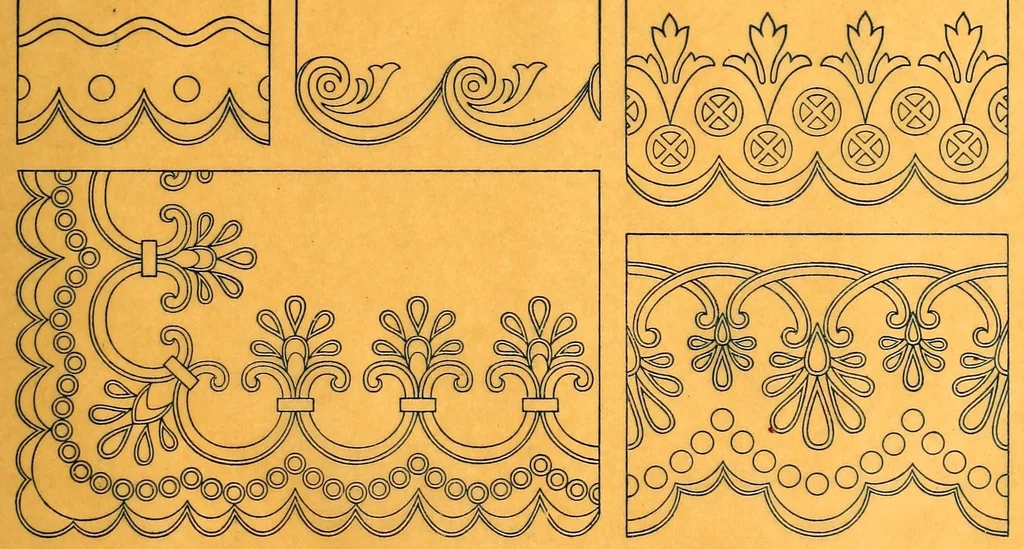 An illustration from Alphabete für die Stickerin; Buchstaben, Monogramme, Ziffern und Ornamente, nach gezählten Fäden zu sticken und Muster mit Bausen für Weiss-Stickerei, 1900, leaf 117