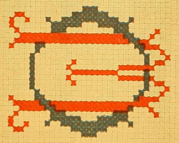 An illustration from Alphabete für die Stickerin; Buchstaben, Monogramme, Ziffern und Ornamente, nach gezählten Fäden zu sticken und Muster mit Bausen für Weiss-Stickerei, 1900, leaf 123
