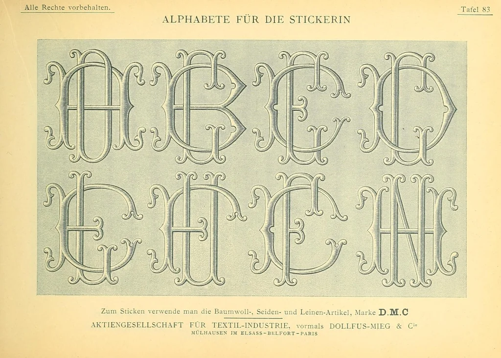 An illustration from Alphabete für die Stickerin; Buchstaben, Monogramme, Ziffern und Ornamente, nach gezählten Fäden zu sticken und Muster mit Bausen für Weiss-Stickerei, 1900, leaf 89