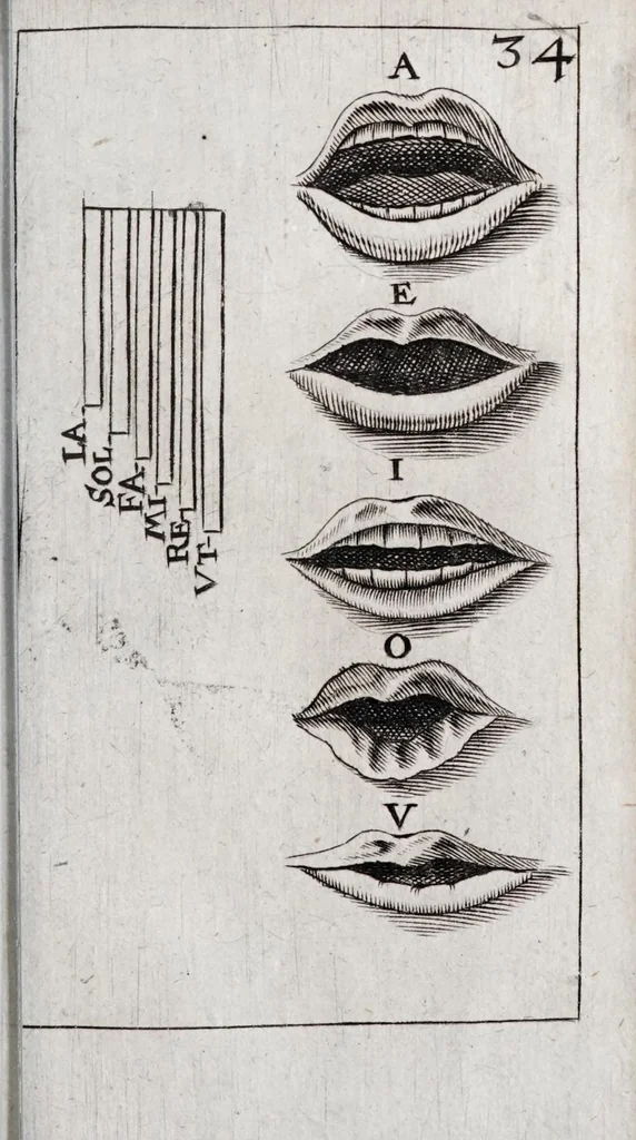 An illustration from Alphabeti verè naturalis Hebraici brevissima delineatio : quae simul methodum suppeditat, juxta quam qui surdi nati sunt sic informari possunt, ut non alios saltem loquentes intelligant, sed & ipsi ad sermonis usum perveniant, 1667, leaf 105