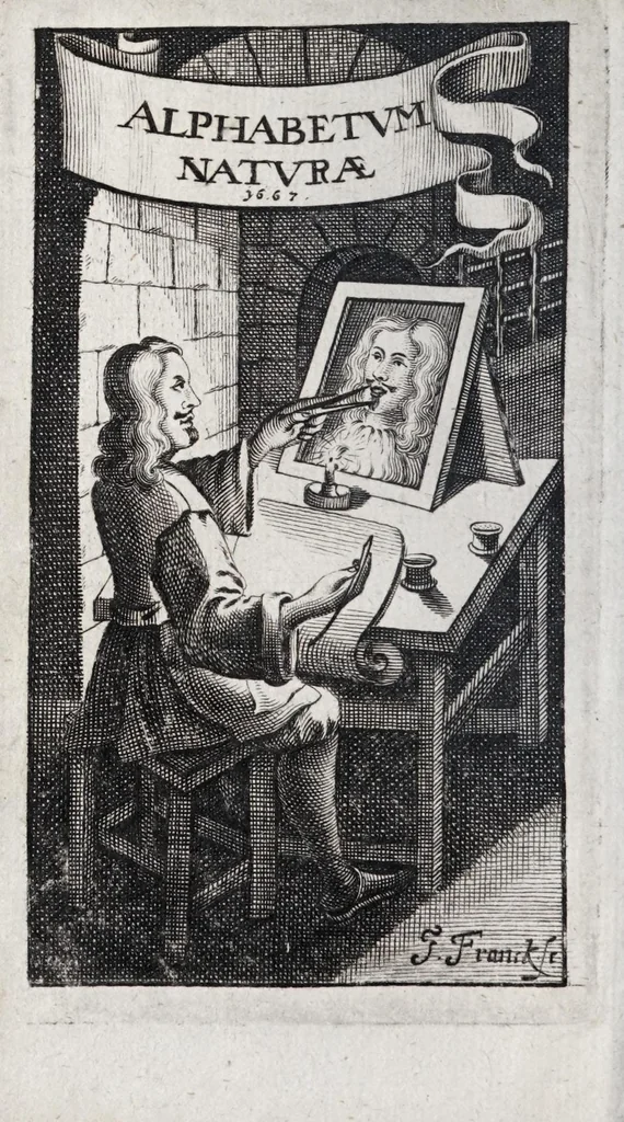 An illustration from Alphabeti verè naturalis Hebraici brevissima delineatio : quae simul methodum suppeditat, juxta quam qui surdi nati sunt sic informari possunt, ut non alios saltem loquentes intelligant, sed & ipsi ad sermonis usum perveniant, 1667, leaf 6