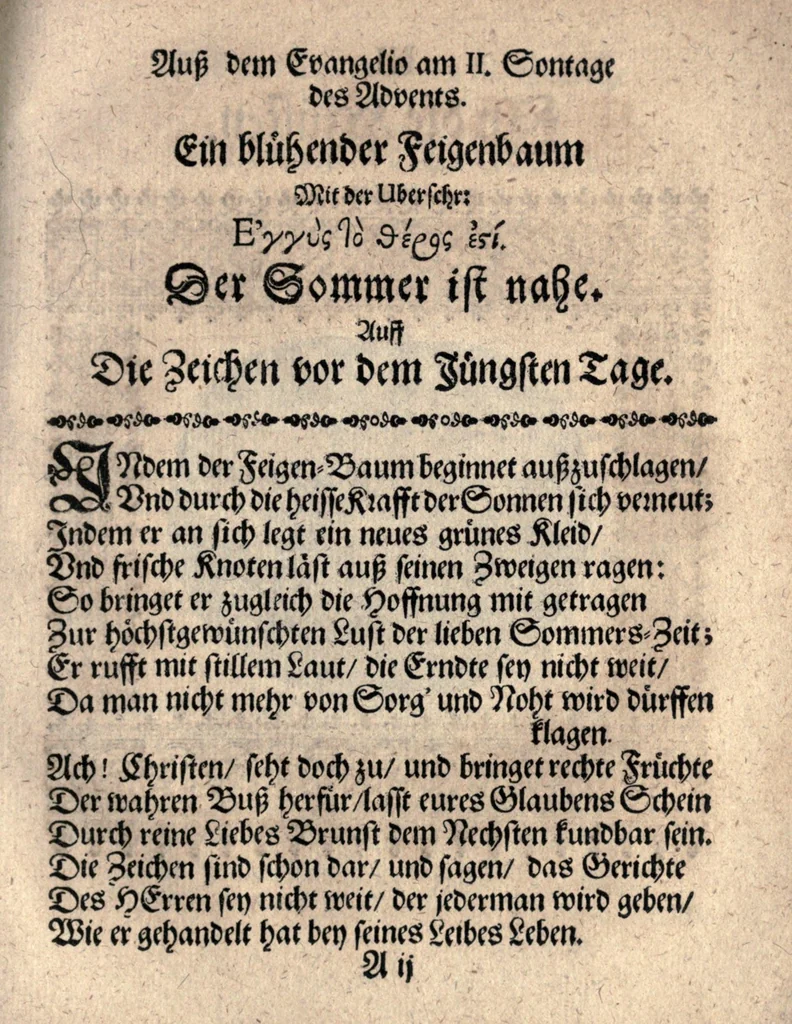An illustration from [Alpha. Omega.] Geistliche emblemata oder Sinn-Bilder, aus den Sonntags-Evangelien vom I. Advent biss auff Trinitatis, 1675, leaf 11