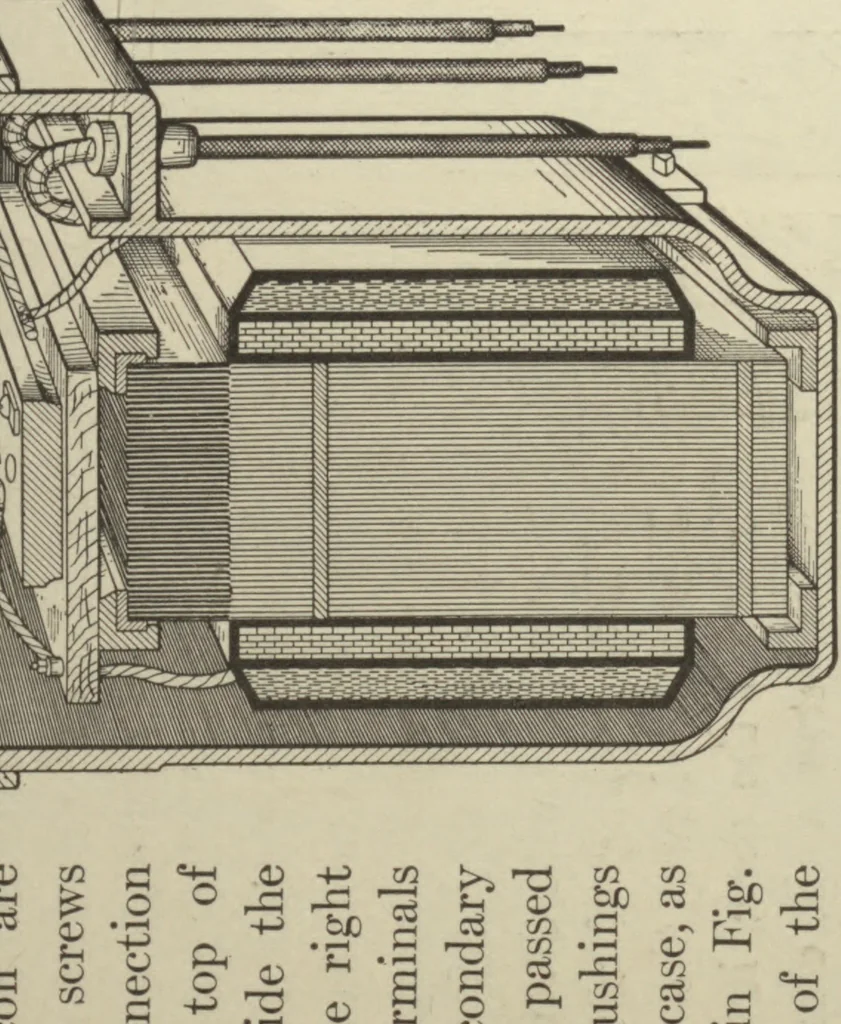 An illustration from Alternating-current machinery: a practical treatise on alternating-current principles and systems, commercial types of alternators, synchronous motors, transformers, converters, induction motors, switchboard and station appliances, etc., 1912, leaf 296