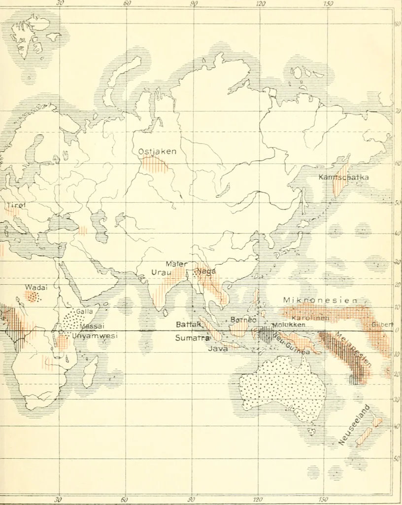 An illustration from Altersklassen und Männerbünde, eine Darstellung der Grundformen der Gesellschaft; mit einer Verbreitungskarte, 1902, leaf 474