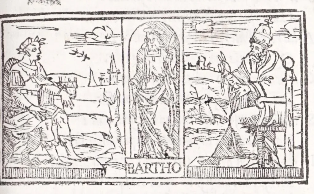 An illustration from Ambrosii Novidii Fracci Ferentinatis Sacrorum fastorum libri XII : cum romanis consuetudinibus per totum annũ, suisq[ue] causis, ac stellis, et numinũ nostrorum introductionibus : adhibitis XII. mensibvs, XII. apost. tutelis, rebus gestis, necnõ figuris, ac fabulis ad rẽ faciẽtibus, à suis tenebris ad lucẽ, idest Christum, reductis : opus sane sic post natalẽ domini à nullo antea scriptum aut editum, 1547, leaf 225
