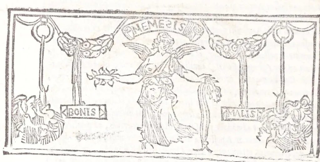 An illustration from Ambrosii Novidii Fracci Ferentinatis Sacrorum fastorum libri XII : cum romanis consuetudinibus per totum annũ, suisq[ue] causis, ac stellis, et numinũ nostrorum introductionibus : adhibitis XII. mensibvs, XII. apost. tutelis, rebus gestis, necnõ figuris, ac fabulis ad rẽ faciẽtibus, à suis tenebris ad lucẽ, idest Christum, reductis : opus sane sic post natalẽ domini à nullo antea scriptum aut editum, 1547, leaf 34