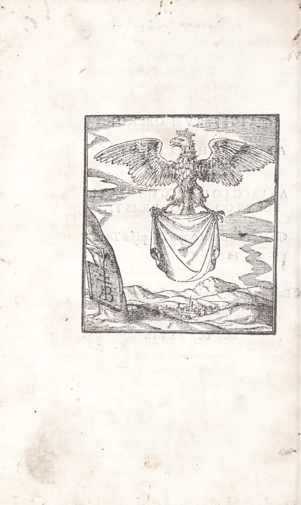 An illustration from Ambrosii Novidii Fracci Ferentinatis Sacrorum fastorum libri XII : cum romanis consuetudinibus per totum annũ, suisq[ue] causis, ac stellis, et numinũ nostrorum introductionibus : adhibitis XII. mensibvs, XII. apost. tutelis, rebus gestis, necnõ figuris, ac fabulis ad rẽ faciẽtibus, à suis tenebris ad lucẽ, idest Christum, reductis : opus sane sic post natalẽ domini à nullo antea scriptum aut editum, 1547, leaf 384