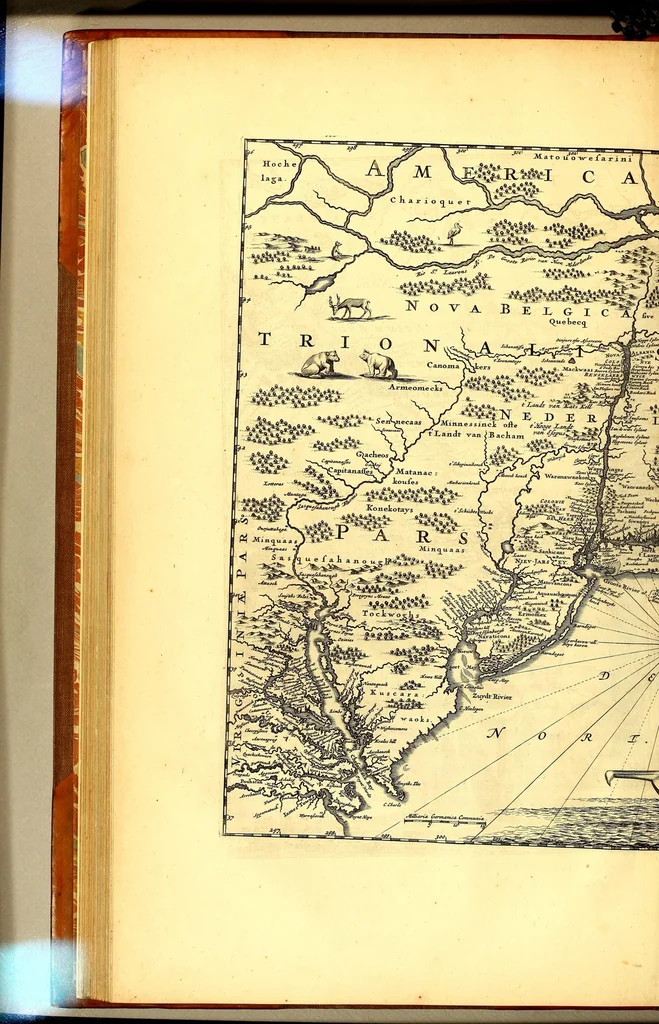 An illustration from America: being an accurate description of the Nevv VVorld; : containing the original of the inhabitants; the remarkable voyages thither: the conquest of the vast empires of Mexico and Peru, their ancient and later vvars. With their several plantations, many, and rich islands; their cities, fortresses, towns, temples, mountains, and rivers: their habits, customs, manners, and religions; their peculiar plants, beasts, birds, and serpents., 1670, leaf 206