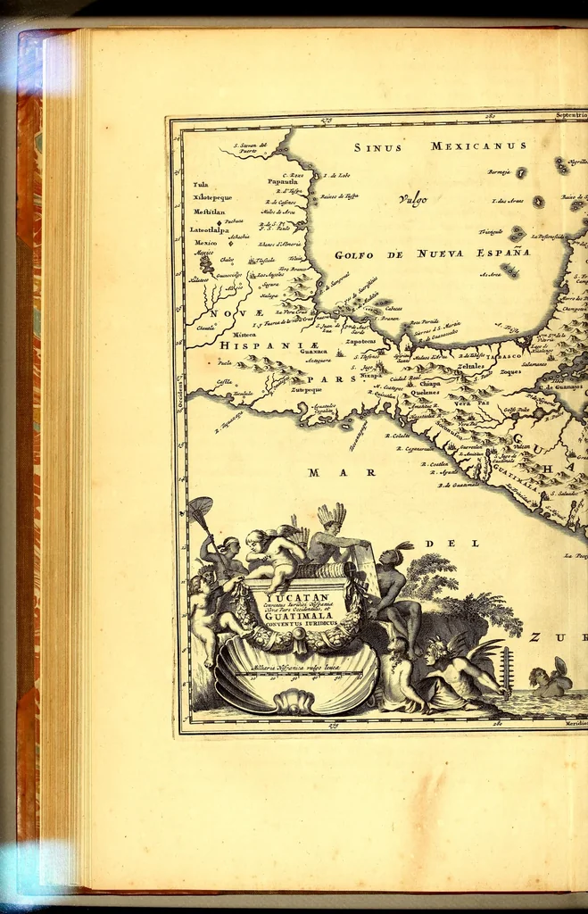 An illustration from America: being an accurate description of the Nevv VVorld; : containing the original of the inhabitants; the remarkable voyages thither: the conquest of the vast empires of Mexico and Peru, their ancient and later vvars. With their several plantations, many, and rich islands; their cities, fortresses, towns, temples, mountains, and rivers: their habits, customs, manners, and religions; their peculiar plants, beasts, birds, and serpents., 1670, leaf 282