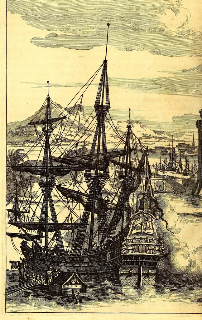 An illustration from America: being an accurate description of the Nevv VVorld; : containing the original of the inhabitants; the remarkable voyages thither: the conquest of the vast empires of Mexico and Peru, their ancient and later vvars. With their several plantations, many, and rich islands; their cities, fortresses, towns, temples, mountains, and rivers: their habits, customs, manners, and religions; their peculiar plants, beasts, birds, and serpents., 1670, leaf 438