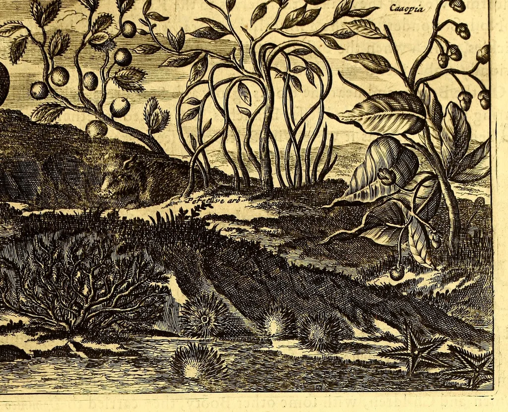 An illustration from America: being an accurate description of the Nevv VVorld; : containing the original of the inhabitants; the remarkable voyages thither: the conquest of the vast empires of Mexico and Peru, their ancient and later vvars. With their several plantations, many, and rich islands; their cities, fortresses, towns, temples, mountains, and rivers: their habits, customs, manners, and religions; their peculiar plants, beasts, birds, and serpents., 1670, leaf 483