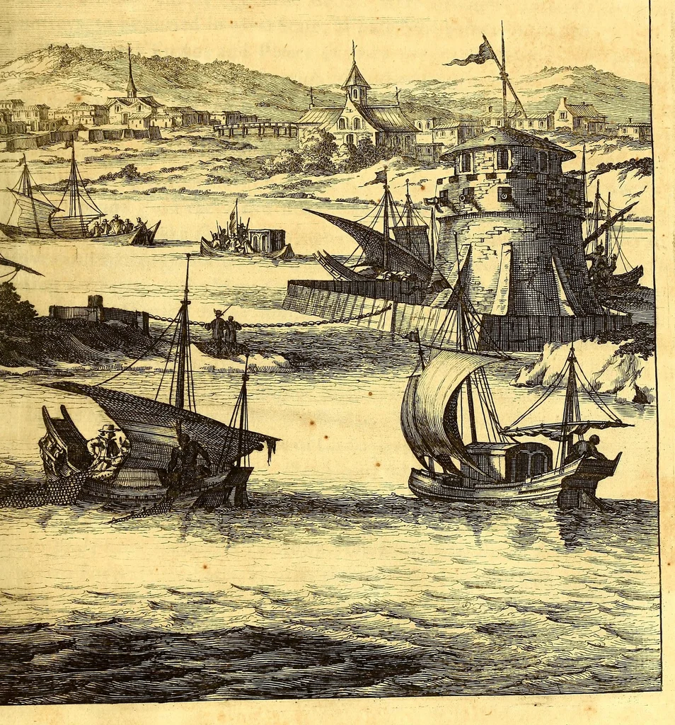 An illustration from America: being an accurate description of the Nevv VVorld; : containing the original of the inhabitants; the remarkable voyages thither: the conquest of the vast empires of Mexico and Peru, their ancient and later vvars. With their several plantations, many, and rich islands; their cities, fortresses, towns, temples, mountains, and rivers: their habits, customs, manners, and religions; their peculiar plants, beasts, birds, and serpents., 1670, leaf 523