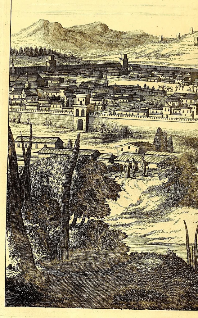 An illustration from America: being an accurate description of the Nevv VVorld; : containing the original of the inhabitants; the remarkable voyages thither: the conquest of the vast empires of Mexico and Peru, their ancient and later vvars. With their several plantations, many, and rich islands; their cities, fortresses, towns, temples, mountains, and rivers: their habits, customs, manners, and religions; their peculiar plants, beasts, birds, and serpents., 1670, leaf 594