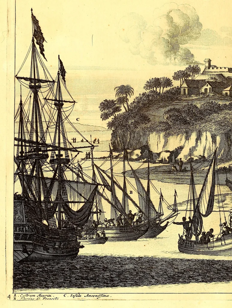 An illustration from America: being an accurate description of the Nevv VVorld; : containing the original of the inhabitants; the remarkable voyages thither: the conquest of the vast empires of Mexico and Peru, their ancient and later vvars. With their several plantations, many, and rich islands; their cities, fortresses, towns, temples, mountains, and rivers: their habits, customs, manners, and religions; their peculiar plants, beasts, birds, and serpents., 1670, leaf 814