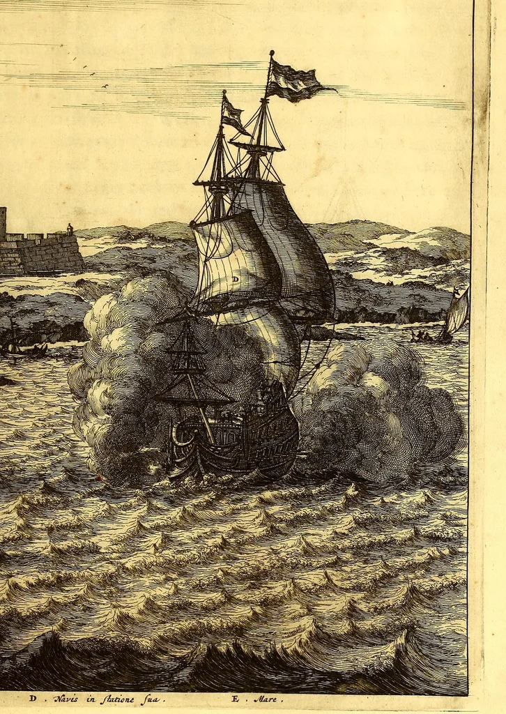 An illustration from America: being an accurate description of the Nevv VVorld; : containing the original of the inhabitants; the remarkable voyages thither: the conquest of the vast empires of Mexico and Peru, their ancient and later vvars. With their several plantations, many, and rich islands; their cities, fortresses, towns, temples, mountains, and rivers: their habits, customs, manners, and religions; their peculiar plants, beasts, birds, and serpents., 1670, leaf 835