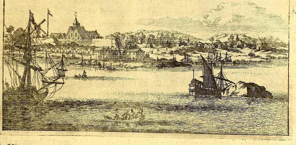 An illustration from America: being the latest, and most accurate description of the Nevv VVorld; : containing the original of the inhabitants, and the remarkable voyages thither. The conquest of the vast empires of Mexico and Peru, and other large provinces and territories, with the several European plantations in those parts. Also their cities, fortresses, towns, temples, mountains, and rivers. Their habits, customs, manners, and religions. Their plants, beasts, birds, and serpents. With an appendix, containing, besides several other considerable additions, a brief survey of what hath been discover'd of the unknown South-Land and the Arctick region., 1671, leaf 203