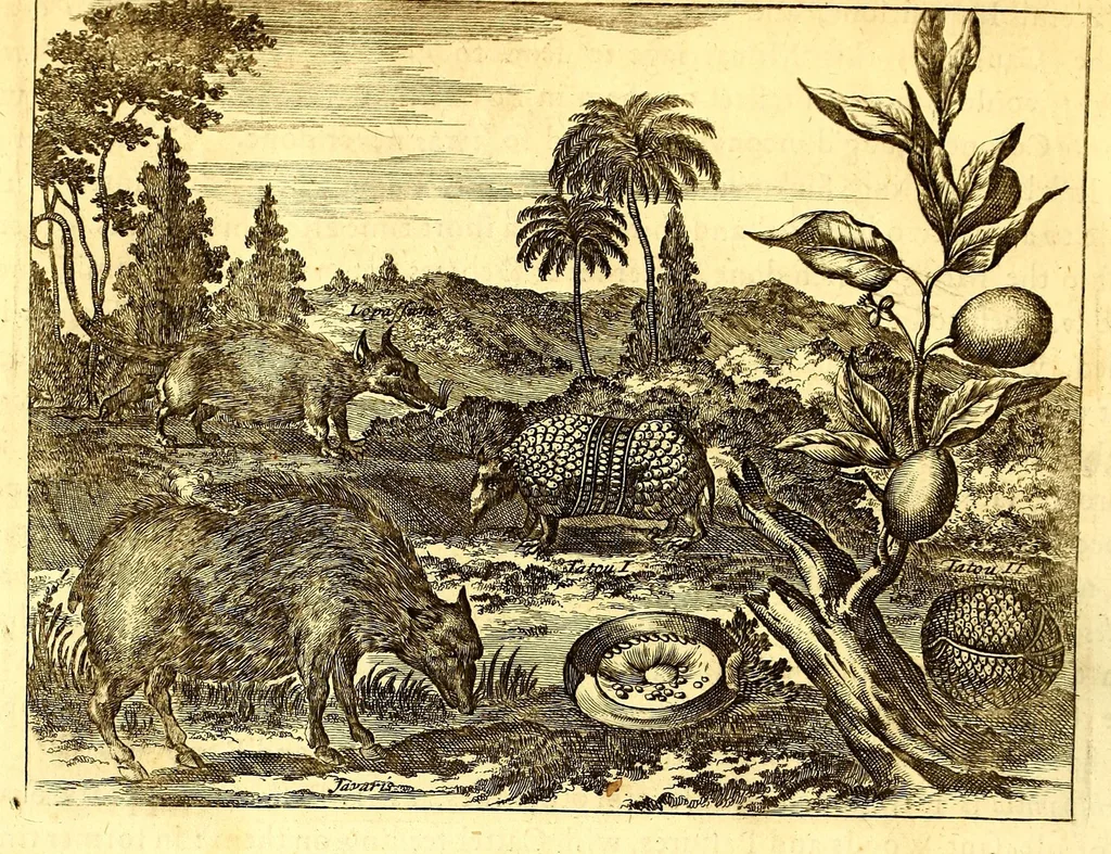 An illustration from America: being the latest, and most accurate description of the Nevv VVorld; : containing the original of the inhabitants, and the remarkable voyages thither. The conquest of the vast empires of Mexico and Peru, and other large provinces and territories, with the several European plantations in those parts. Also their cities, fortresses, towns, temples, mountains, and rivers. Their habits, customs, manners, and religions. Their plants, beasts, birds, and serpents. With an appendix, containing, besides several other considerable additions, a brief survey of what hath been discover'd of the unknown South-Land and the Arctick region., 1671, leaf 404