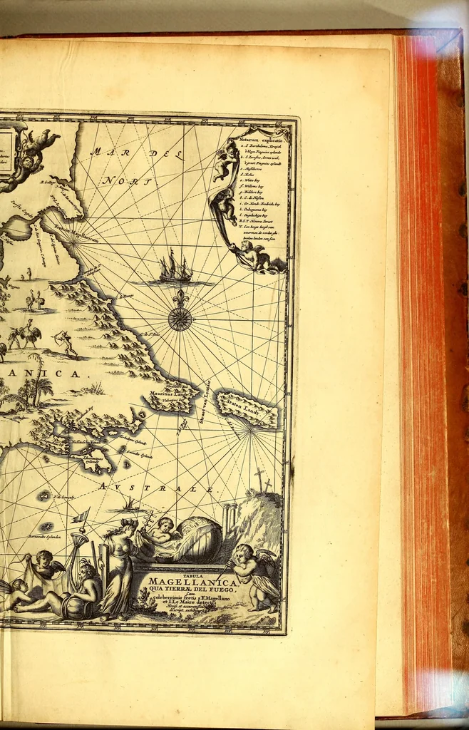 An illustration from America: being the latest, and most accurate description of the Nevv VVorld; : containing the original of the inhabitants, and the remarkable voyages thither. The conquest of the vast empires of Mexico and Peru, and other large provinces and territories, with the several European plantations in those parts. Also their cities, fortresses, towns, temples, mountains, and rivers. Their habits, customs, manners, and religions. Their plants, beasts, birds, and serpents. With an appendix, containing, besides several other considerable additions, a brief survey of what hath been discover'd of the unknown South-Land and the Arctick region., 1671, leaf 595