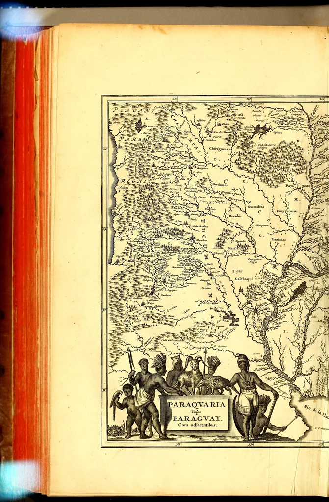 An illustration from America: being the latest, and most accurate description of the Nevv VVorld; : containing the original of the inhabitants, and the remarkable voyages thither. The conquest of the vast empires of Mexico and Peru, and other large provinces and territories, with the several European plantations in those parts. Also their cities, fortresses, towns, temples, mountains, and rivers. Their habits, customs, manners, and religions. Their plants, beasts, birds, and serpents. With an appendix, containing, besides several other considerable additions, a brief survey of what hath been discover'd of the unknown South-Land and the Arctick region., 1671, leaf 600