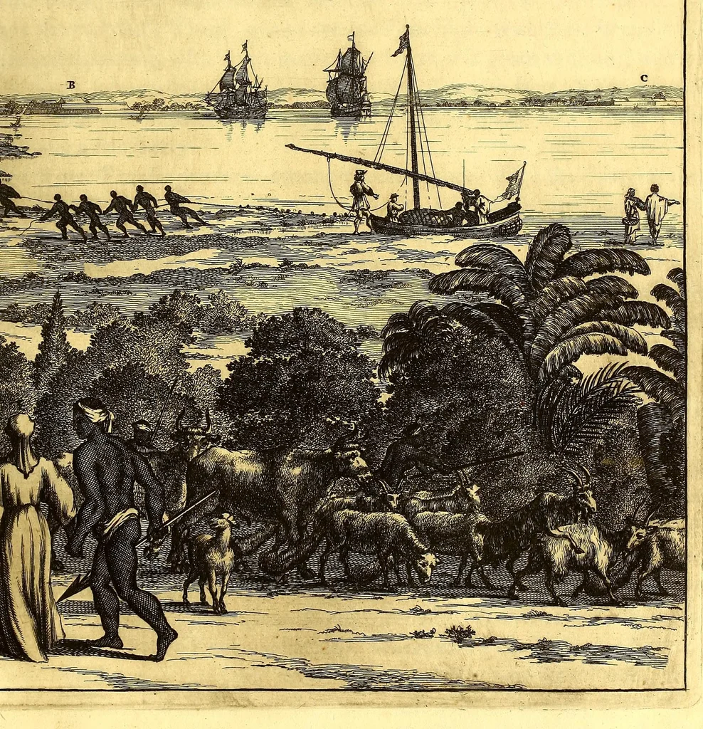 An illustration from America: being the latest, and most accurate description of the Nevv VVorld; : containing the original of the inhabitants, and the remarkable voyages thither. The conquest of the vast empires of Mexico and Peru, and other large provinces and territories, with the several European plantations in those parts. Also their cities, fortresses, towns, temples, mountains, and rivers. Their habits, customs, manners, and religions. Their plants, beasts, birds, and serpents. With an appendix, containing, besides several other considerable additions, a brief survey of what hath been discover'd of the unknown South-Land and the Arctick region., 1671, leaf 651