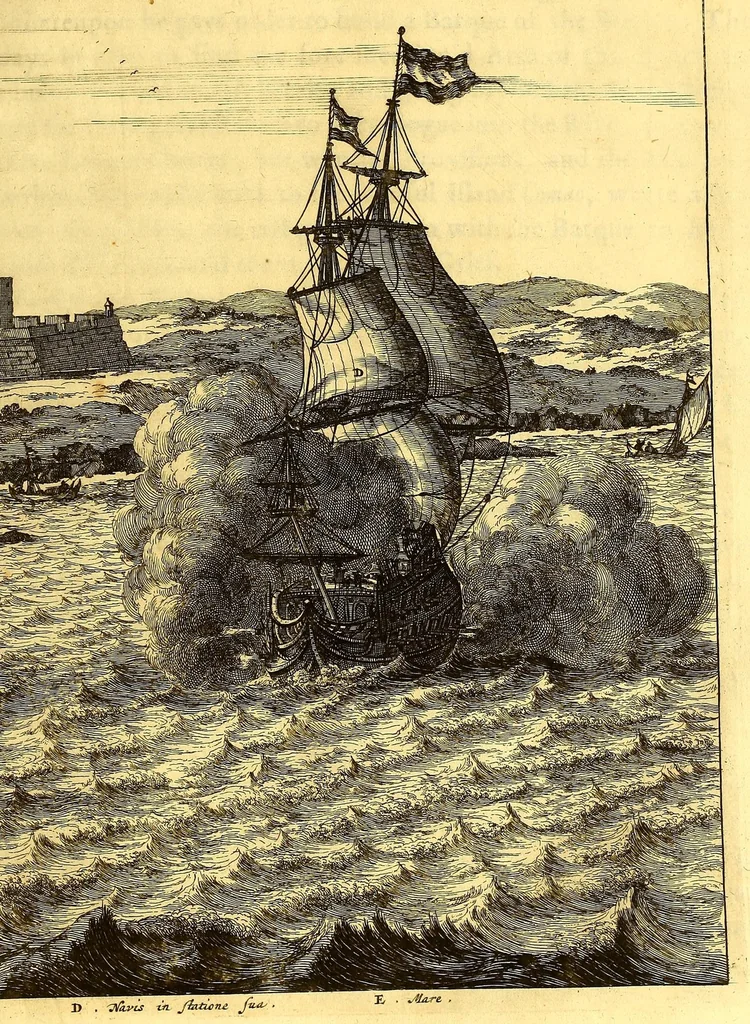 An illustration from America: being the latest, and most accurate description of the Nevv VVorld; : containing the original of the inhabitants, and the remarkable voyages thither. The conquest of the vast empires of Mexico and Peru, and other large provinces and territories, with the several European plantations in those parts. Also their cities, fortresses, towns, temples, mountains, and rivers. Their habits, customs, manners, and religions. Their plants, beasts, birds, and serpents. With an appendix, containing, besides several other considerable additions, a brief survey of what hath been discover'd of the unknown South-Land and the Arctick region., 1671, leaf 803