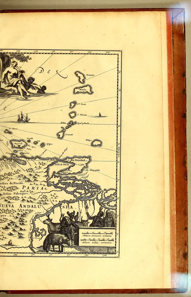 An illustration from America: being the latest, and most accurate description of the Nevv VVorld; : containing the original of the inhabitants, and the remarkable voyages thither. The conquest of the vast empires of Mexico and Peru, and other large provinces and territories, with the several European plantations in those parts. Also their cities, fortresses, towns, temples, mountains, and rivers. Their habits, customs, manners, and religions. Their plants, beasts, birds, and serpents. With an appendix, containing, besides several other considerable additions, a brief survey of what hath been discover'd of the unknown South-Land and the Arctick region., 1671, leaf 823