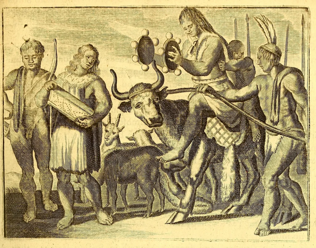 An illustration from America: being the latest, and most accurate description of the Nevv VVorld; : containing the original of the inhabitants, and the remarkable voyages thither. The conquest of the vast empires of Mexico and Peru, and other large provinces and territories, with the several European plantations in those parts. Also their cities, fortresses, towns, temples, mountains, and rivers. Their habits, customs, manners, and religions. Their plants, beasts, birds, and serpents. With an appendix, containing, besides several other considerable additions, a brief survey of what hath been discover'd of the unknown South-Land and the Arctick region., 1671, leaf 143