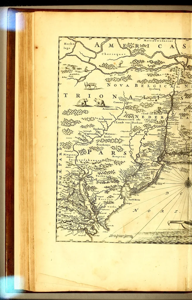 An illustration from America: being the latest, and most accurate description of the Nevv VVorld; : containing the original of the inhabitants, and the remarkable voyages thither. The conquest of the vast empires of Mexico and Peru, and other large provinces and territories, with the several European plantations in those parts. Also their cities, fortresses, towns, temples, mountains, and rivers. Their habits, customs, manners, and religions. Their plants, beasts, birds, and serpents. With an appendix, containing, besides several other considerable additions, a brief survey of what hath been discover'd of the unknown South-Land and the Arctick region., 1671, leaf 196