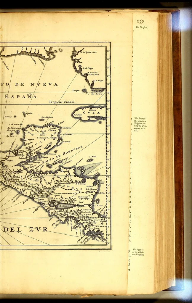 An illustration from America: being the latest, and most accurate description of the Nevv VVorld; : containing the original of the inhabitants, and the remarkable voyages thither. The conquest of the vast empires of Mexico and Peru, and other large provinces and territories, with the several European plantations in those parts. Also their cities, fortresses, towns, temples, mountains, and rivers. Their habits, customs, manners, and religions. Their plants, beasts, birds, and serpents. With an appendix, containing, besides several other considerable additions, a brief survey of what hath been discover'd of the unknown South-Land and the Arctick region., 1671, leaf 303