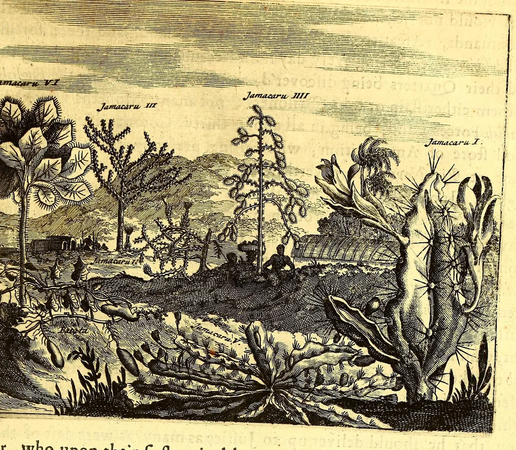 An illustration from America: being the latest, and most accurate description of the Nevv VVorld; : containing the original of the inhabitants, and the remarkable voyages thither. The conquest of the vast empires of Mexico and Peru, and other large provinces and territories, with the several European plantations in those parts. Also their cities, fortresses, towns, temples, mountains, and rivers. Their habits, customs, manners, and religions. Their plants, beasts, birds, and serpents. With an appendix, containing, besides several other considerable additions, a brief survey of what hath been discover'd of the unknown South-Land and the Arctick region., 1671, leaf 441