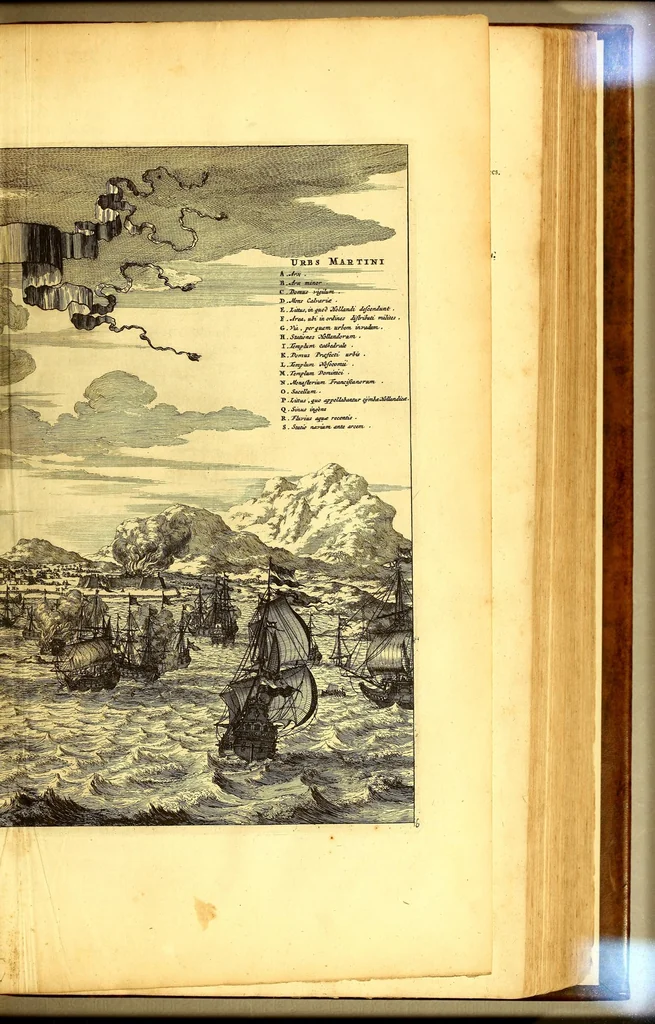 An illustration from America: being the latest, and most accurate description of the Nevv VVorld; : containing the original of the inhabitants, and the remarkable voyages thither. The conquest of the vast empires of Mexico and Peru, and other large provinces and territories, with the several European plantations in those parts. Also their cities, fortresses, towns, temples, mountains, and rivers. Their habits, customs, manners, and religions. Their plants, beasts, birds, and serpents. With an appendix, containing, besides several other considerable additions, a brief survey of what hath been discover'd of the unknown South-Land and the Arctick region., 1671, leaf 467