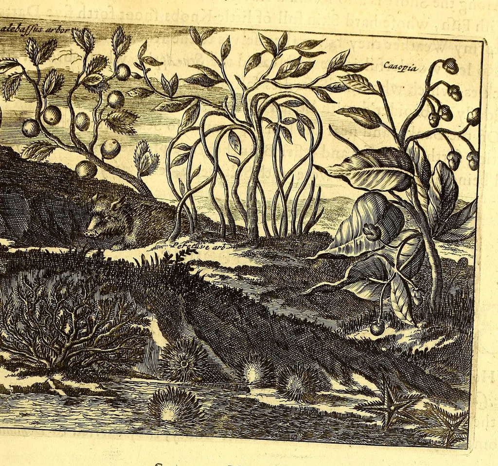An illustration from America: being the latest, and most accurate description of the Nevv VVorld; : containing the original of the inhabitants, and the remarkable voyages thither. The conquest of the vast empires of Mexico and Peru, and other large provinces and territories, with the several European plantations in those parts. Also their cities, fortresses, towns, temples, mountains, and rivers. Their habits, customs, manners, and religions. Their plants, beasts, birds, and serpents. With an appendix, containing, besides several other considerable additions, a brief survey of what hath been discover'd of the unknown South-Land and the Arctick region., 1671, leaf 471