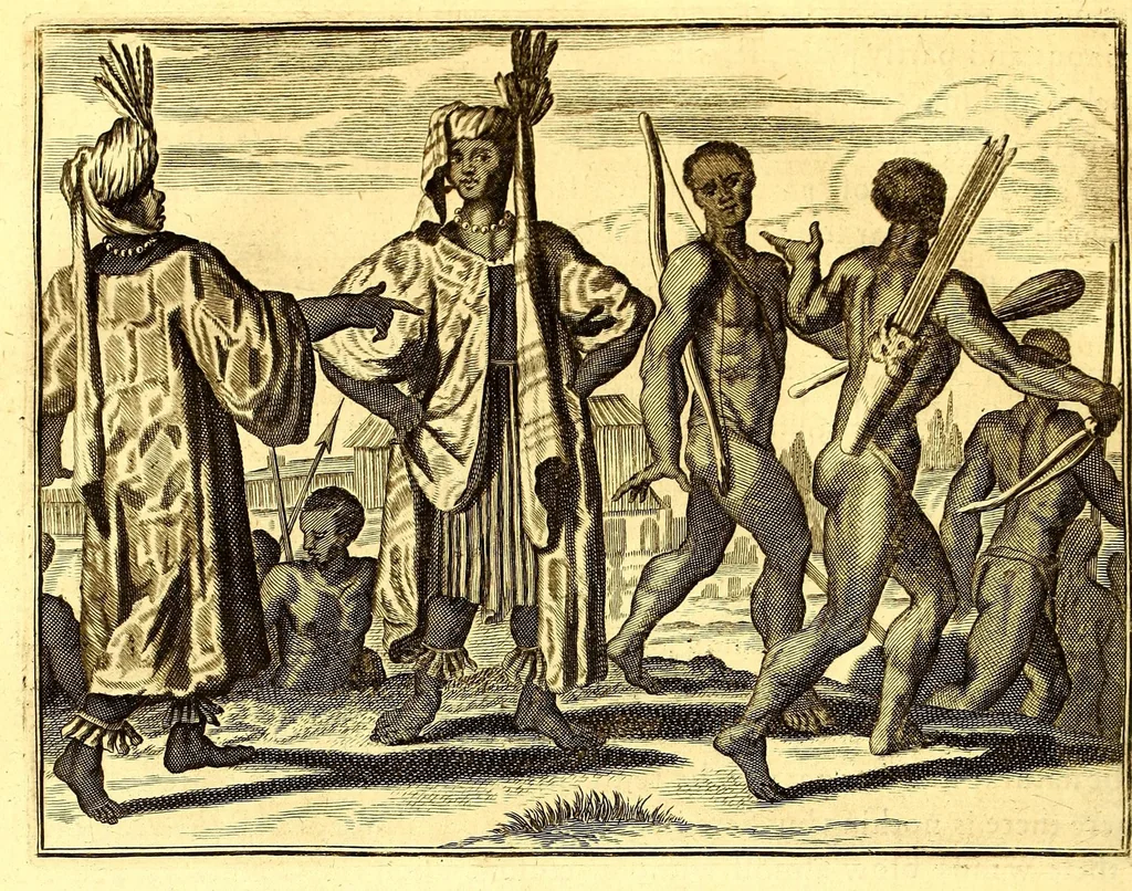 An illustration from America: being the latest, and most accurate description of the Nevv VVorld; : containing the original of the inhabitants, and the remarkable voyages thither. The conquest of the vast empires of Mexico and Peru, and other large provinces and territories, with the several European plantations in those parts. Also their cities, fortresses, towns, temples, mountains, and rivers. Their habits, customs, manners, and religions. Their plants, beasts, birds, and serpents. With an appendix, containing, besides several other considerable additions, a brief survey of what hath been discover'd of the unknown South-Land and the Arctick region., 1671, leaf 522