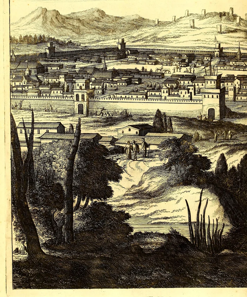 An illustration from America: being the latest, and most accurate description of the Nevv VVorld; : containing the original of the inhabitants, and the remarkable voyages thither. The conquest of the vast empires of Mexico and Peru, and other large provinces and territories, with the several European plantations in those parts. Also their cities, fortresses, towns, temples, mountains, and rivers. Their habits, customs, manners, and religions. Their plants, beasts, birds, and serpents. With an appendix, containing, besides several other considerable additions, a brief survey of what hath been discover'd of the unknown South-Land and the Arctick region., 1671, leaf 568