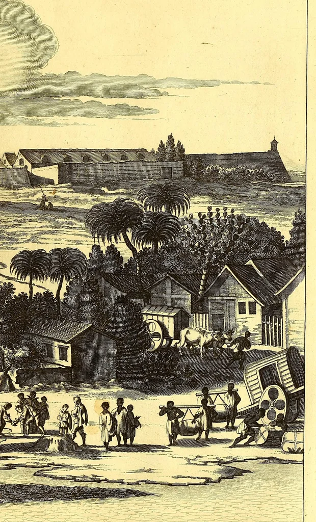 An illustration from America: being the latest, and most accurate description of the Nevv VVorld; : containing the original of the inhabitants, and the remarkable voyages thither. The conquest of the vast empires of Mexico and Peru, and other large provinces and territories, with the several European plantations in those parts. Also their cities, fortresses, towns, temples, mountains, and rivers. Their habits, customs, manners, and religions. Their plants, beasts, birds, and serpents. With an appendix, containing, besides several other considerable additions, a brief survey of what hath been discover'd of the unknown South-Land and the Arctick region., 1671, leaf 779