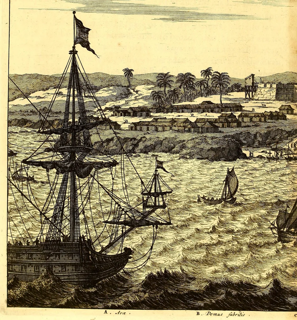An illustration from America: being the latest, and most accurate description of the Nevv VVorld; : containing the original of the inhabitants, and the remarkable voyages thither. The conquest of the vast empires of Mexico and Peru, and other large provinces and territories, with the several European plantations in those parts. Also their cities, fortresses, towns, temples, mountains, and rivers. Their habits, customs, manners, and religions. Their plants, beasts, birds, and serpents. With an appendix, containing, besides several other considerable additions, a brief survey of what hath been discover'd of the unknown South-Land and the Arctick region., 1671, leaf 802