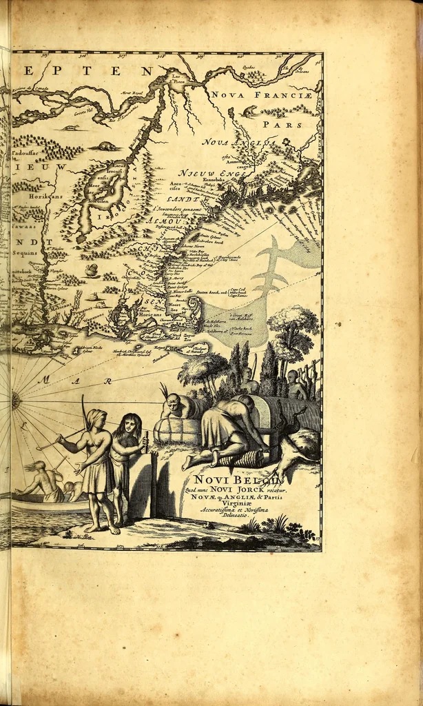 An illustration from America: being the latest, and most accurate description of the Nevv VVorld; : containing the original of the inhabitants, and the remarkable voyages thither. The conquest of the vast empires of Mexico and Peru, and other large provinces and territories, with the several European plantations in those parts. Also their cities, fortresses, towns, temples, mountains, and rivers. Their habits, customs, manners, and religions. Their plants, beasts, birds, and serpents. With an appendix, containing, besides several other considerable additions, a brief survey of what hath been discover'd of the unknown South-Land and the Arctick region., 1671, leaf 209