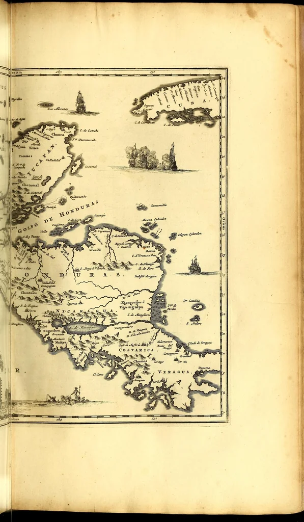 An illustration from America: being the latest, and most accurate description of the Nevv VVorld; : containing the original of the inhabitants, and the remarkable voyages thither. The conquest of the vast empires of Mexico and Peru, and other large provinces and territories, with the several European plantations in those parts. Also their cities, fortresses, towns, temples, mountains, and rivers. Their habits, customs, manners, and religions. Their plants, beasts, birds, and serpents. With an appendix, containing, besides several other considerable additions, a brief survey of what hath been discover'd of the unknown South-Land and the Arctick region., 1671, leaf 287