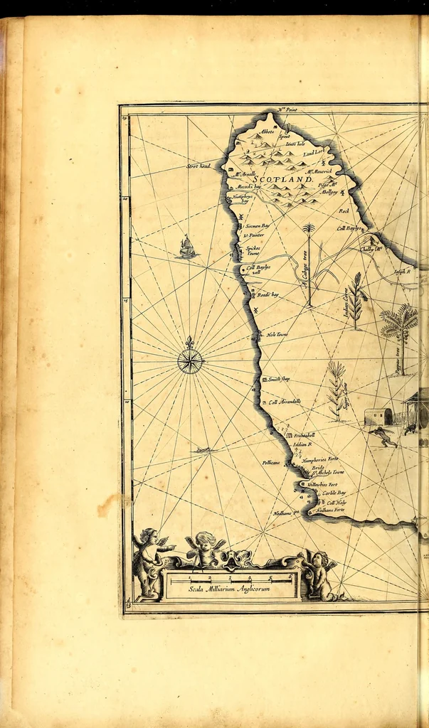 An illustration from America: being the latest, and most accurate description of the Nevv VVorld; : containing the original of the inhabitants, and the remarkable voyages thither. The conquest of the vast empires of Mexico and Peru, and other large provinces and territories, with the several European plantations in those parts. Also their cities, fortresses, towns, temples, mountains, and rivers. Their habits, customs, manners, and religions. Their plants, beasts, birds, and serpents. With an appendix, containing, besides several other considerable additions, a brief survey of what hath been discover'd of the unknown South-Land and the Arctick region., 1671, leaf 498