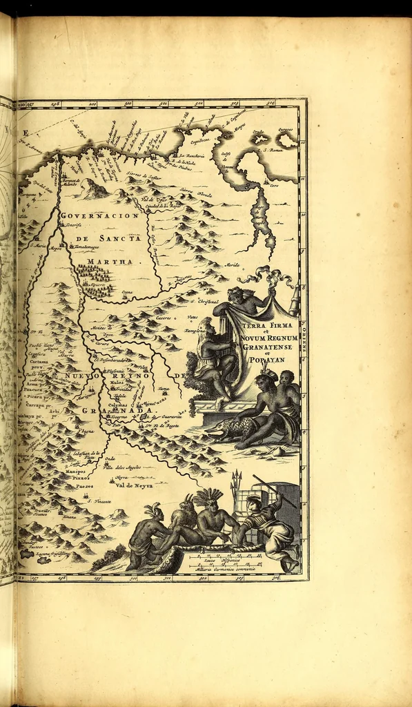 An illustration from America: being the latest, and most accurate description of the Nevv VVorld; : containing the original of the inhabitants, and the remarkable voyages thither. The conquest of the vast empires of Mexico and Peru, and other large provinces and territories, with the several European plantations in those parts. Also their cities, fortresses, towns, temples, mountains, and rivers. Their habits, customs, manners, and religions. Their plants, beasts, birds, and serpents. With an appendix, containing, besides several other considerable additions, a brief survey of what hath been discover'd of the unknown South-Land and the Arctick region., 1671, leaf 539
